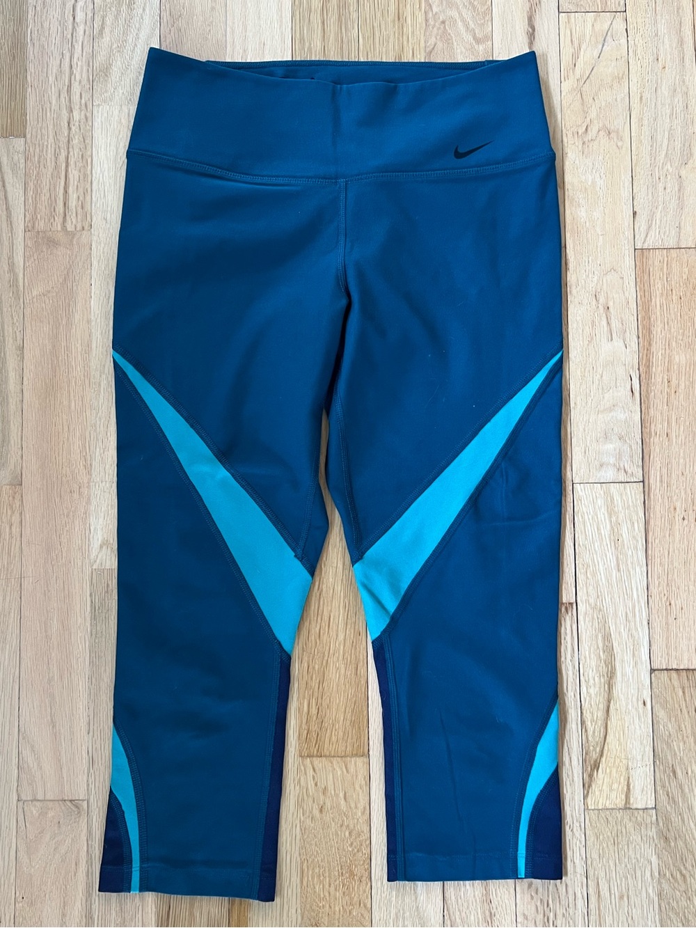 Nike Blue Capri Leggings with Teal Panels